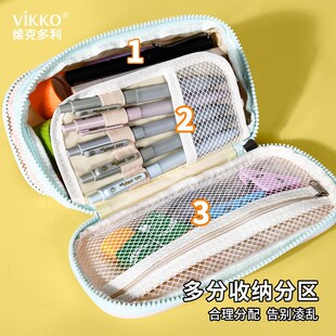维克多利帆布大容量笔袋女小学生2023年新款文具盒女孩款铅笔盒女