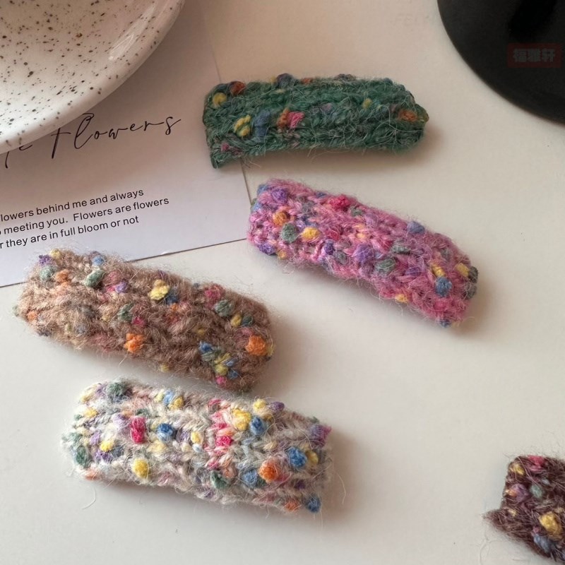 秋冬新款毛线针织彩点发夹刘海夹毛绒夹子发卡网红碎发夹边夹卡子