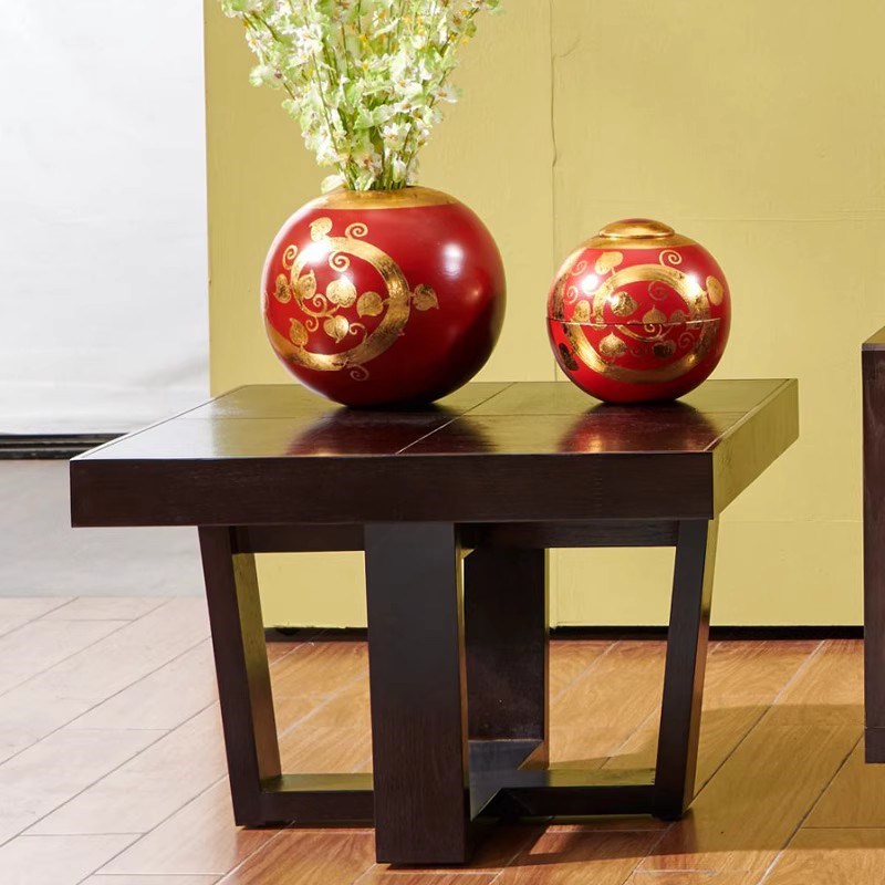 筑家 新中式家具实木角几沙发边几新中式槟榔色小茶几休闲几花几