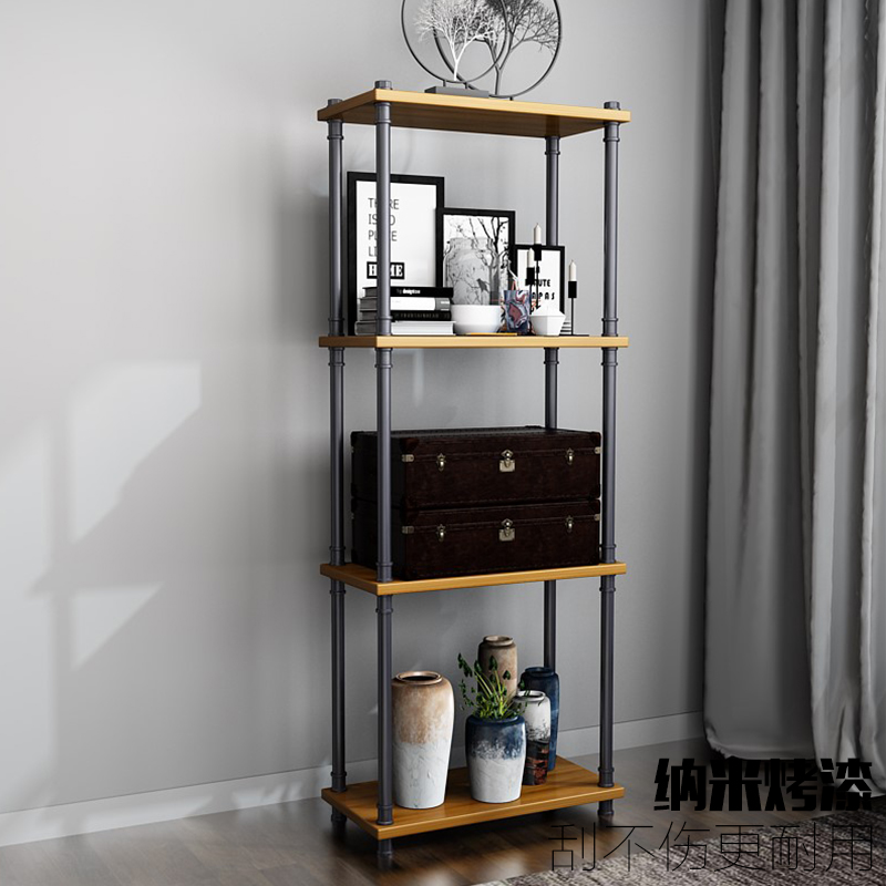 置物架铁艺书架客厅落地多层收纳架隔板复古简约货架储物展示架墙