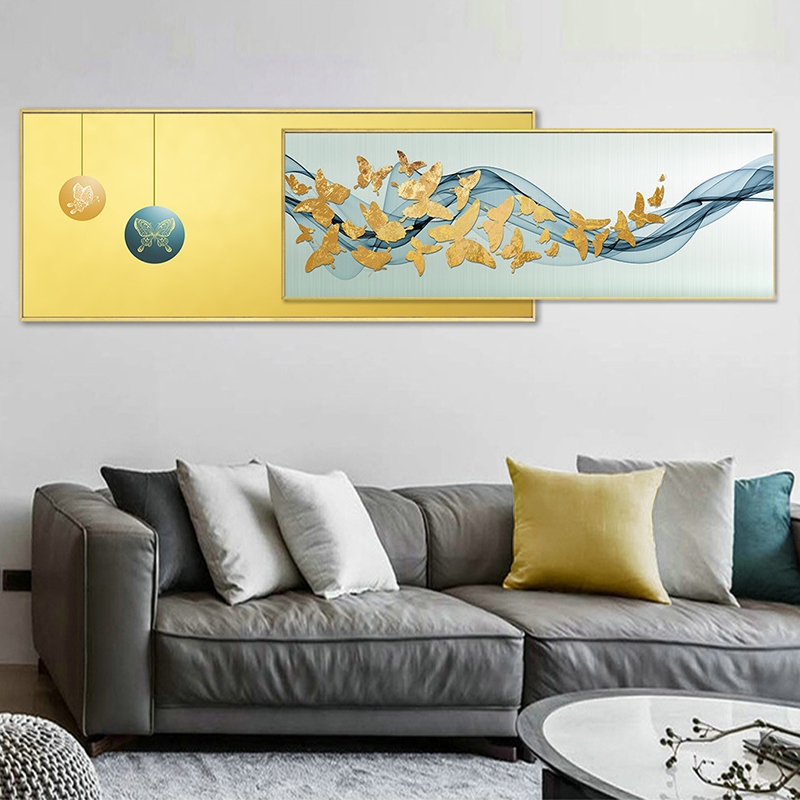 轻奢卧室装饰画九鱼图客厅沙发背景挂画新中式床头画叠加大气壁画图片