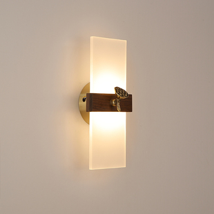 烁阳新中式壁灯北美黑胡桃木床头客厅背景墙走廊过道设计师款灯具