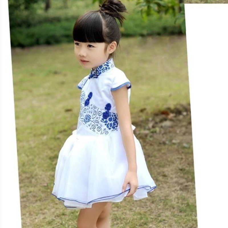 六一儿童青花瓷古筝表演服男女童合唱服中小舞蹈演出比赛纱裙