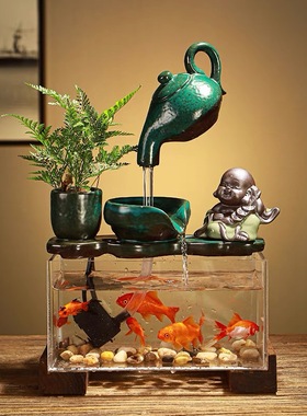 流水器玻璃鱼缸循环创意悬浮水泵办公室客厅景观小型桌面开业礼品