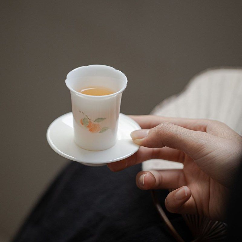 冰种玉瓷纯d手绘小茶杯杯垫套组中式高档陶瓷主人杯个人专用品茗,餐饮具,茶杯,淘宝优惠券,粉丝福利购,淘宝优惠卷