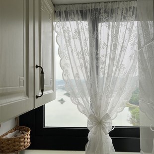 拾光小窗a户窗帘蕾丝法式 短帘卫生间厨房书房卧室飘窗纱免打孔定