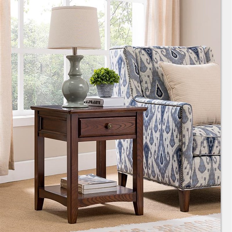 美式实木沙发边几客厅简约角几z储物柜床头边柜正方形带抽屉小边