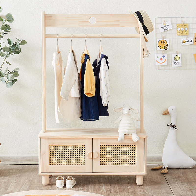 儿童衣帽架落地实木小户型简易衣柜家用多功能卧室收.纳柜子衣橱