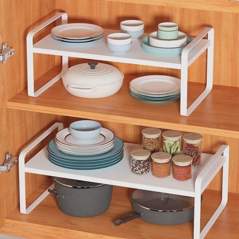 台面厨房分层置物架桌面储物架收纳D橱柜内隔板调味料盘子锅架新