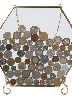 六边形硬币展示框 新房客t厅玄关装饰酒柜软装 透明储蓄罐玻璃摆