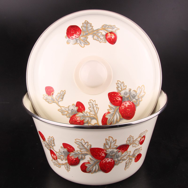 【微瑕处理】家用加厚搪瓷u盆带盖汤饭盆菜盆加深大碗汤锅馅料盆