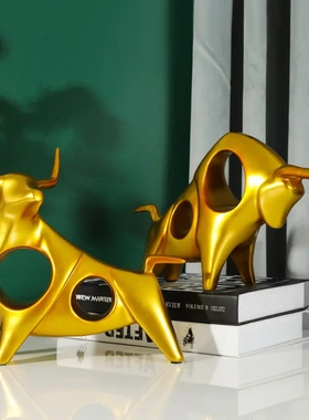 拼搏进取牛摆件一对简约金色家居玄关书房办公室桌面装饰