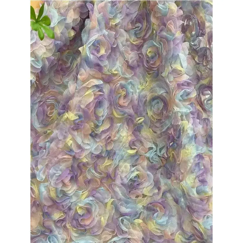 直销 新款高档立体皱皱玫瑰钩花绣花 蕾丝花边面料 刺绣布料