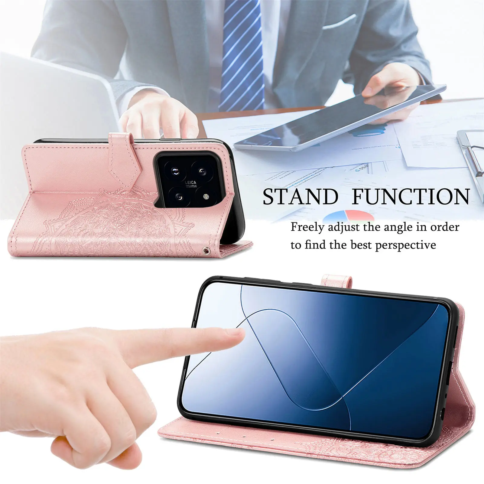 适用Xiaomi 14翻盖保护皮套红米14C插卡支架钱包K70/Note14