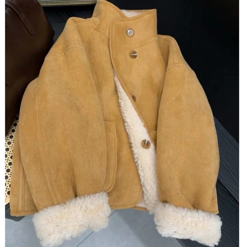 【双面穿】麂皮绒复合羊羔毛皮毛一体卫衣短外套女冬新款立领夹克
