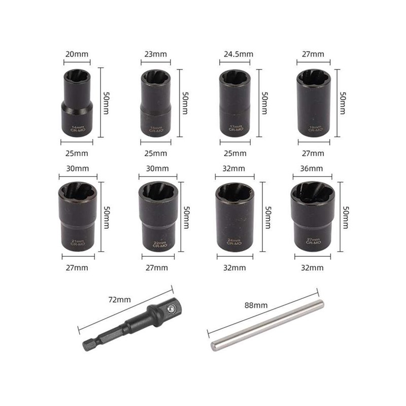 受损生锈螺母轮胎螺丝取出器拆卸工具1H/2防滑套筒头汽修反牙螺旋
