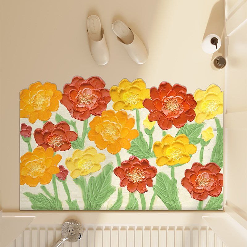 油画花卉浴室卫生间地垫洗手台A防滑防摔脚垫厕所门口硅藻泥吸水