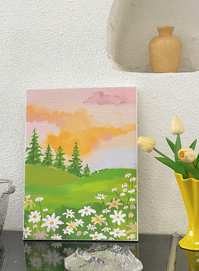 韩风小清新花朵肌理感油画少女心装饰画简M约挂画桌面摆件家居软