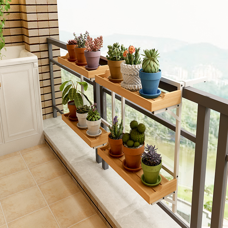 阳台栏杆花架悬挂窗台铁艺双层花盆挂架护栏加宽置物架.多肉花架