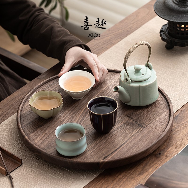 喜趣故宫五大名窑茶具一壶u四杯家用功夫茶具陶瓷泡茶壶伴手礼定