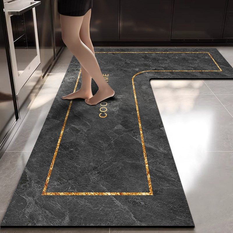 大理石纹L形厨房硅藻泥软垫吸水吸油可擦免洗Q地毯高级感耐脏防摔,居家布艺,厨房地垫,淘宝优惠券,粉丝福利购,淘宝优惠卷