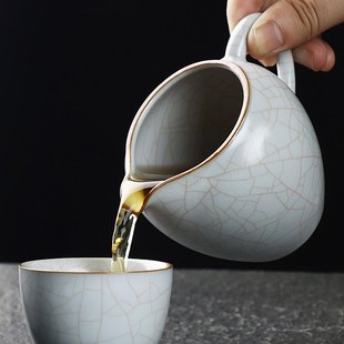 清沐堂主月白汝窑美人肩公道茶y养开片陶瓷功夫茶具分茶器公杯匀