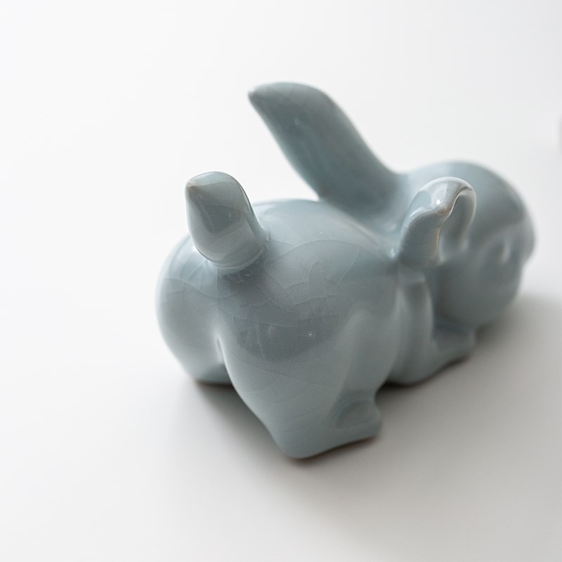 汝窑茶宠a摆件开片可养汝瓷兔子摆件茶玩功夫茶具配件茶道精品茶