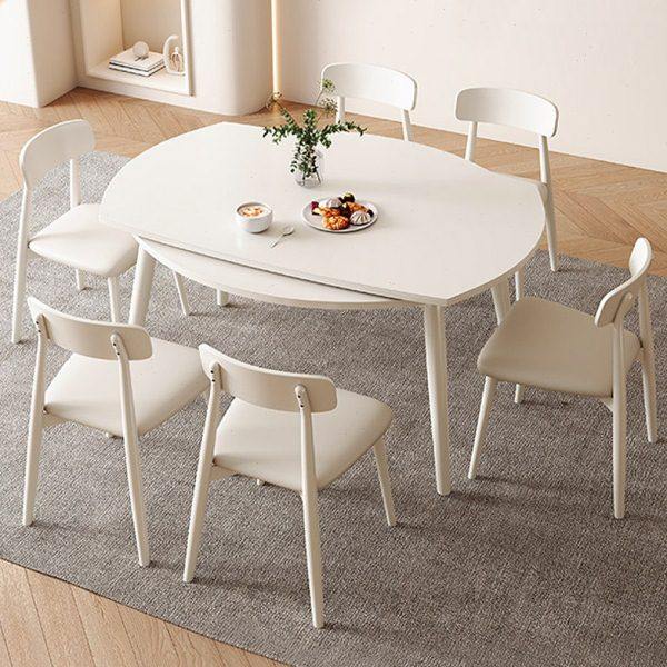 奶油风伸缩岩板餐桌椅组合家用小户型实木方圆两用可折叠白色饭桌,住宅家具,岩板餐桌,淘宝优惠券,粉丝福利购,淘宝优惠卷