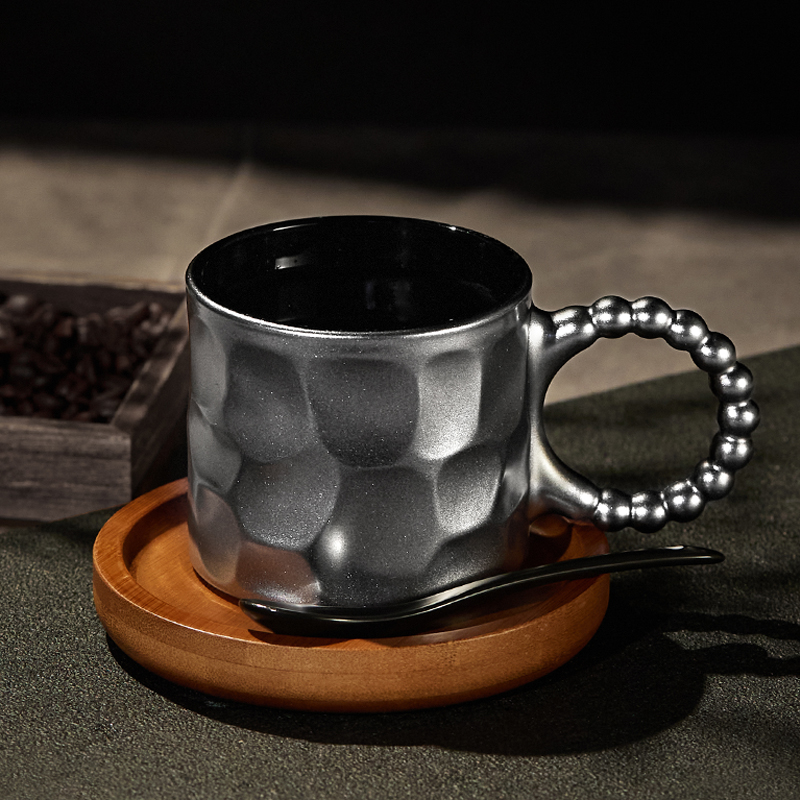 极简风灰色高级感玻璃水杯带手柄家用优雅玻璃杯子泡茶杯咖啡杯碟