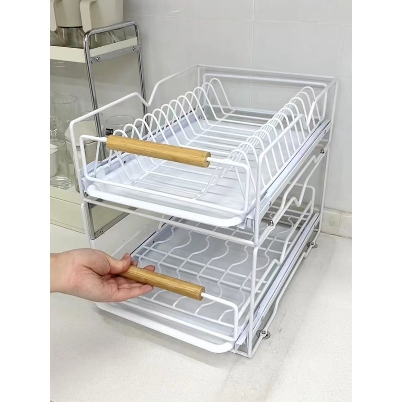 厨房碗碟沥水篮置物架橱柜抽屉式放E碗水槽拉篮收纳架免安装不生