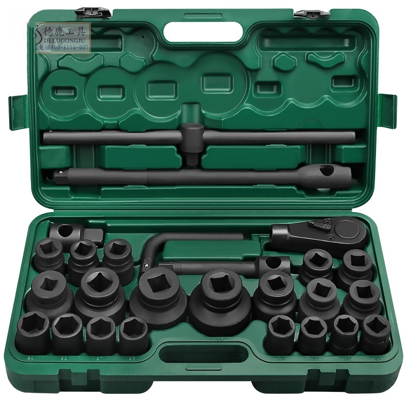 德鹿重型2e6件套梅花六角12角套筒扳手英制组套工具电动扳手风炮