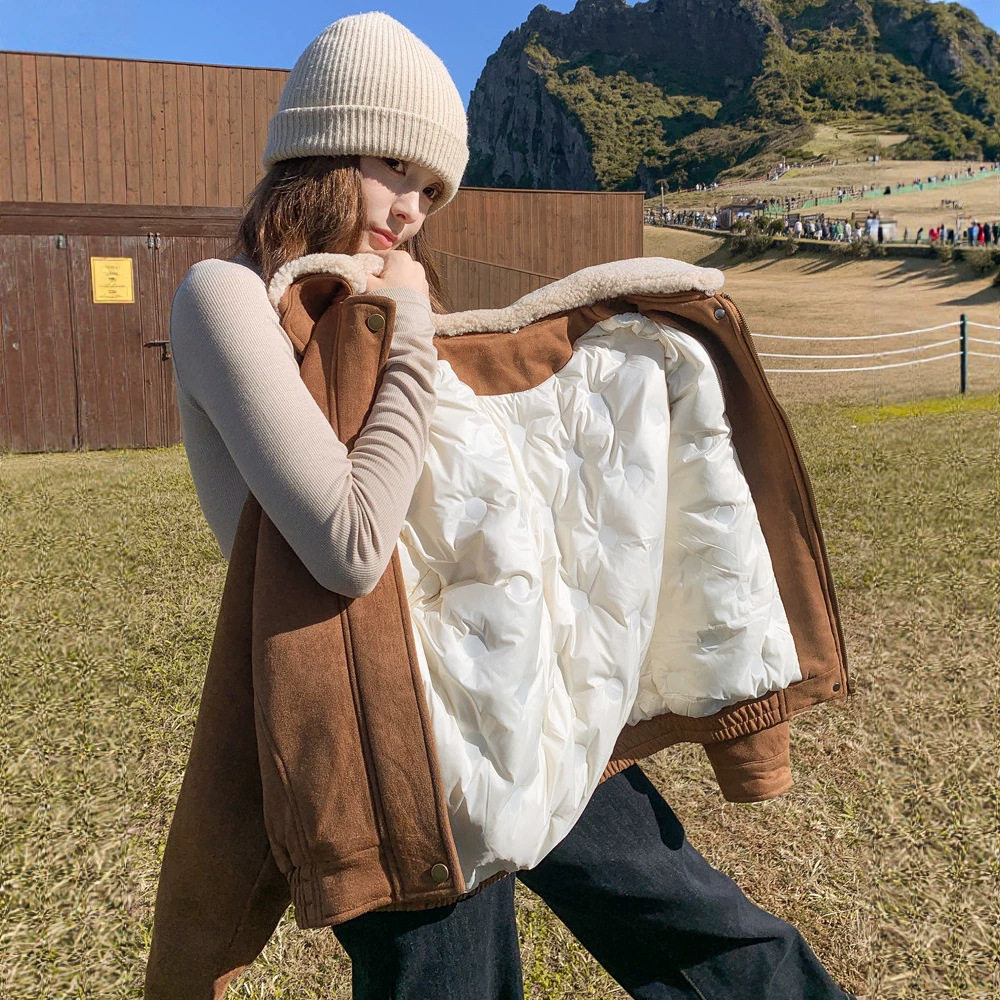 麂皮绒短款棉服女冬季小个子2026新款爆款设计感小众不撞款外套