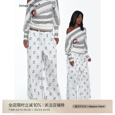 INNERFLOW自然朦胧系列 设计感100%棉印花长裤宽松休闲裤裤子