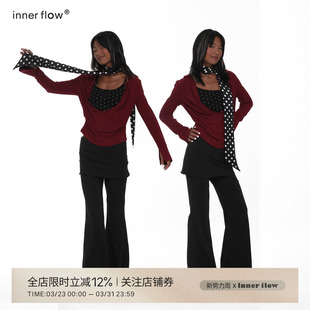 INNERFLOW星辰迹点 酒红色真两件挂脖丝带高质感撞波点荡感上衣女
