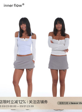 INNERFLOW｜海盐系列 春季弹力紧身波点上衣蓝色背心浅灰色烫钻裙