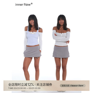 INNERFLOW｜海盐系列 弹力紧身波点上衣蓝色背心浅灰色烫钻裙 春季