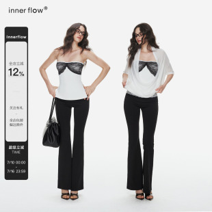 INNERFLOW2026夏季新款超显瘦一字肩蕾丝拼接抹胸内搭长裤套装