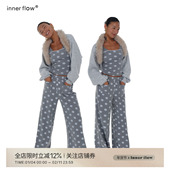 家居感休闲套装 INNERFLOW冬季 白灰波点吊带 波点长裤 短款 灰外套