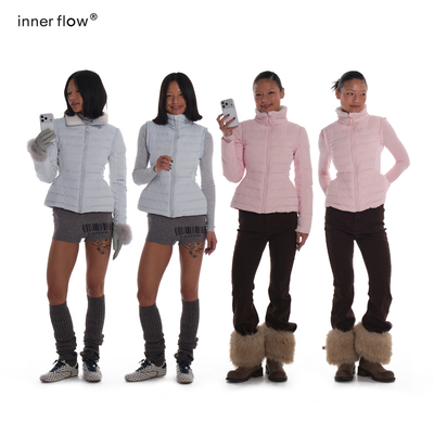 INNERFLOW粉雪之约 冬季两穿天丝90白鸭绒羽绒服/马甲可拆卸袖子