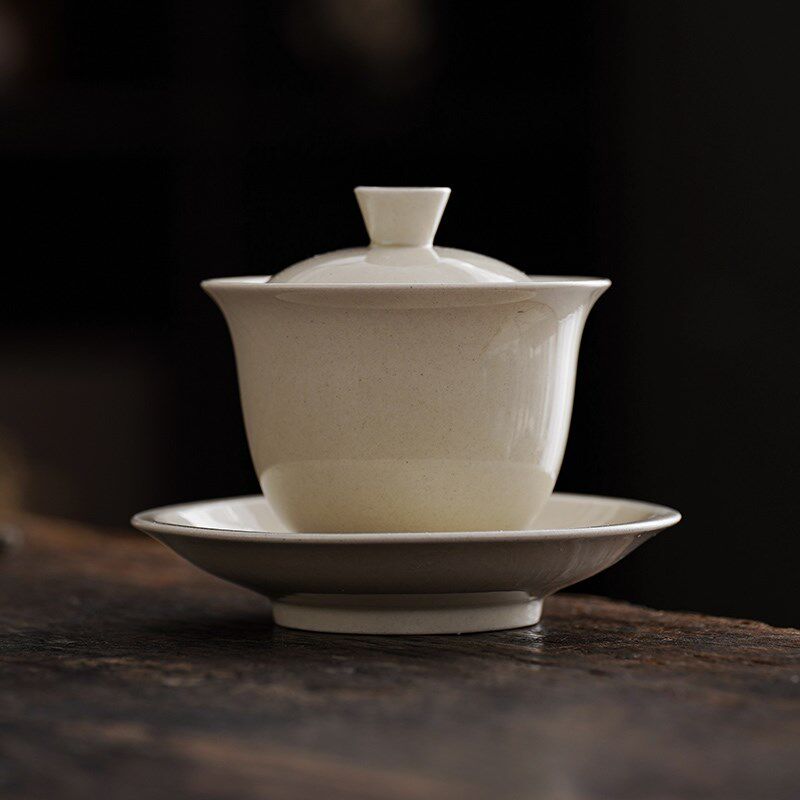 草木灰盖碗简约仿宋素雅泡茶碗杯粗陶号功夫茶具陶瓷敬茶碗
