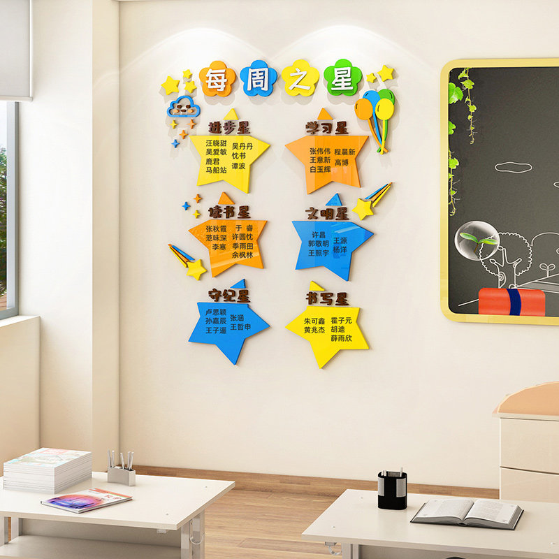 每周班级之星评比栏墙贴画立体教室黑板报布置文化建设