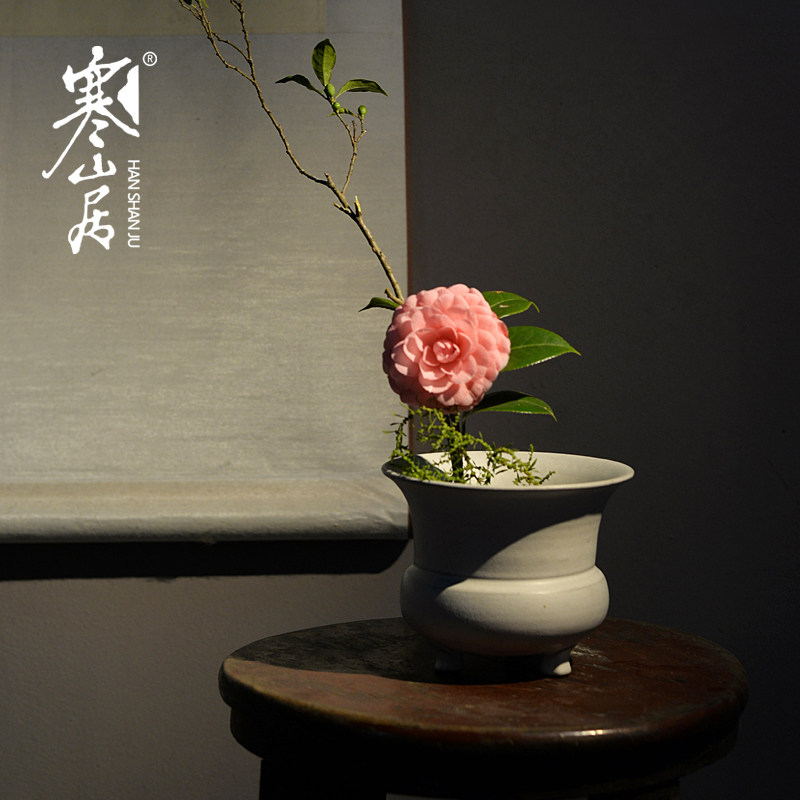 寒居陶瓷三足茶洗花道器盂文房笔洗茶渣斗痰盂茶道废洗