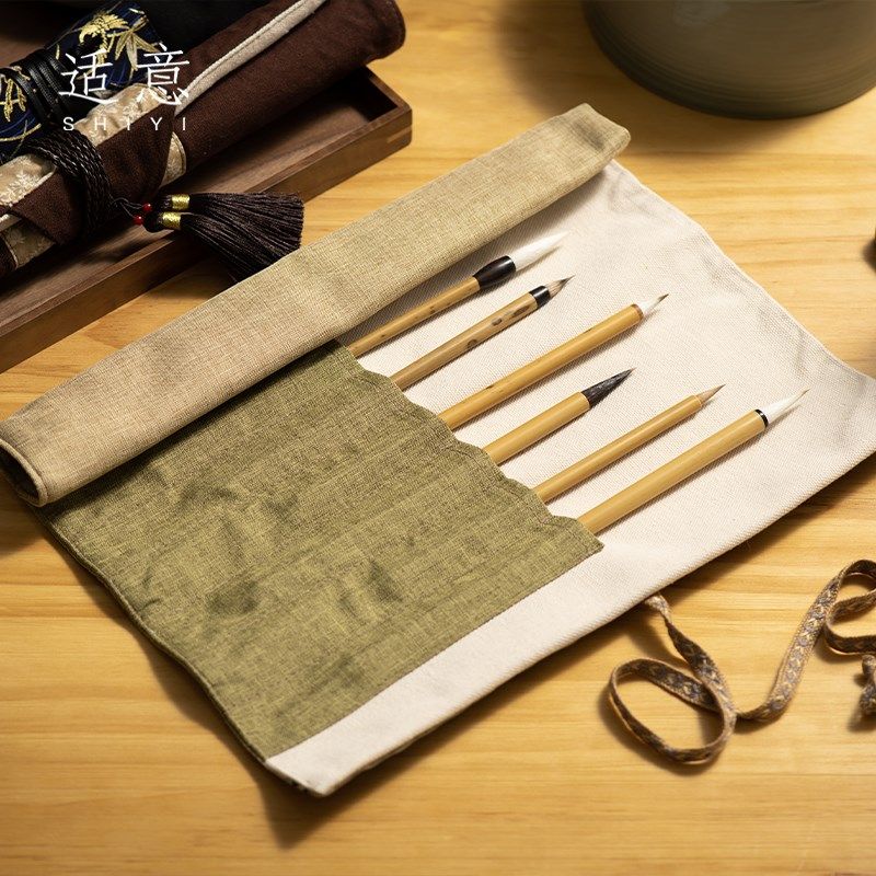 适意笼月布艺毛笔笔帘毛笔袋大容量水彩笔笔帘收纳笔袋卷帆布中国,文具电教/文化用品/商务用品,笔帘,淘宝优惠券,粉丝福利购,淘宝优惠卷