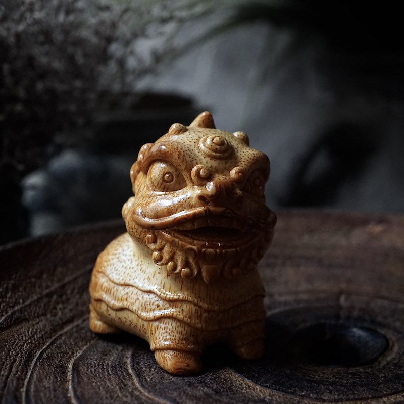 已售 喜庆小醒狮 成作品 老竹根雕 手工雕刻 手把件