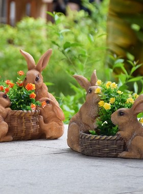 花园装饰庭院仿真动物兔子花缸户外园林造景创意阳台花盆雕塑