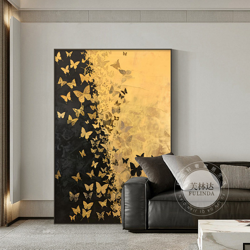现代装饰画蝴蝶象艺术背景墙挂画砂岩画