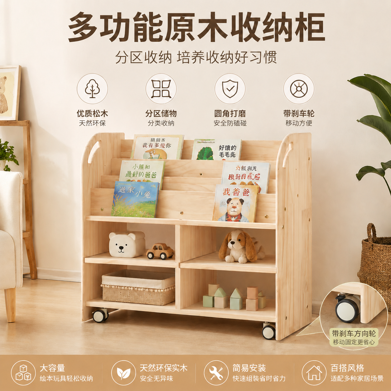 儿童书架落地置物架宝宝玩具收纳柜子家用客厅储物柜展示柜可移动
