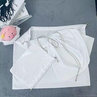 珠光白绸缎包包防尘袋幼儿园衣服裤子被子收纳袋旅行内衣裤抽绳袋