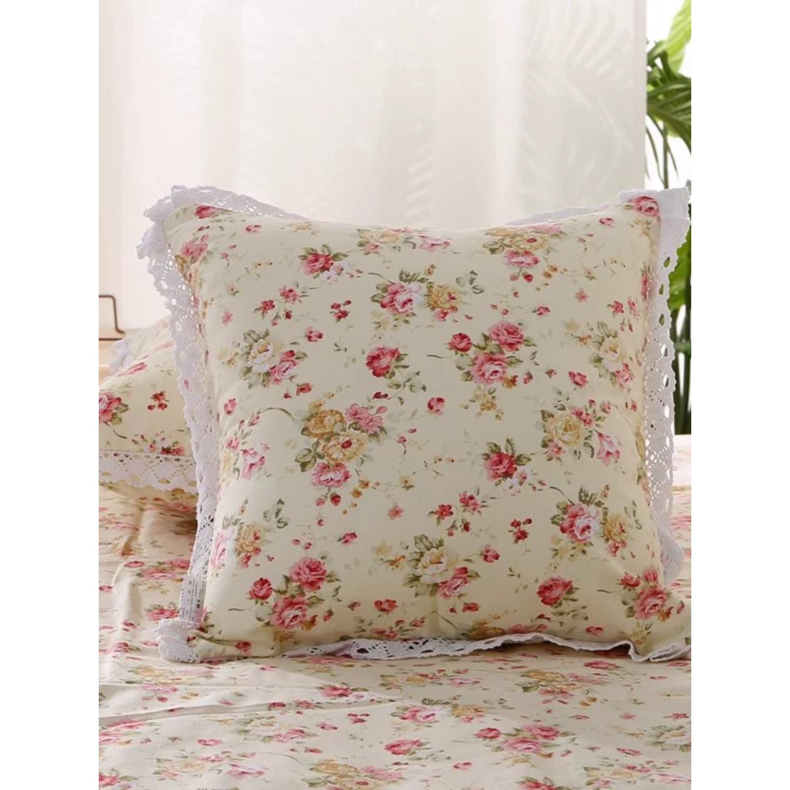 布艺纯棉老粗布田园碎花小清新靠垫套 抱枕套可定做一对装不含芯