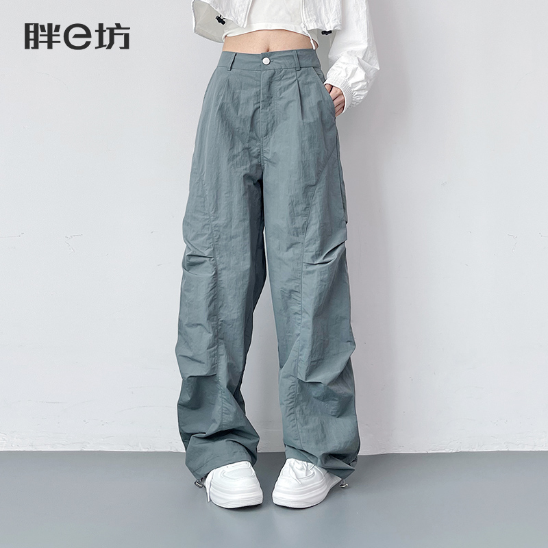 大码灰色工装裤女遮肉显瘦